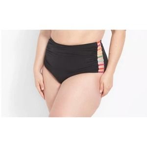 Strappy Ruched-Side High-Waist Swim Brief Plus Size‎ 34 NWT